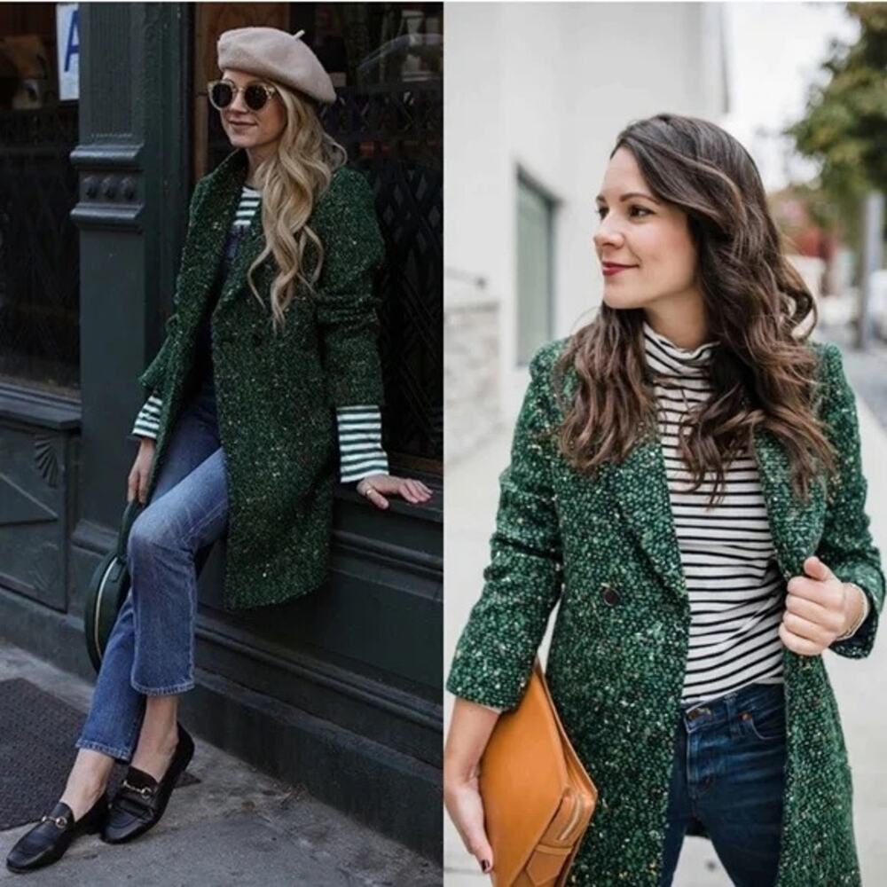 NWT J.Crew Daphne Topcoat Long Coat Jacket Italian Tweed Peacock Green Size 10T